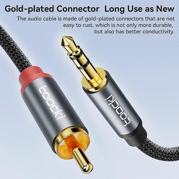 TOOCKI TQ-YP07 3m Stereo Y-Splitter Kabel 3.5mm Jack til 2RCA Han Aux Ledning - Grå