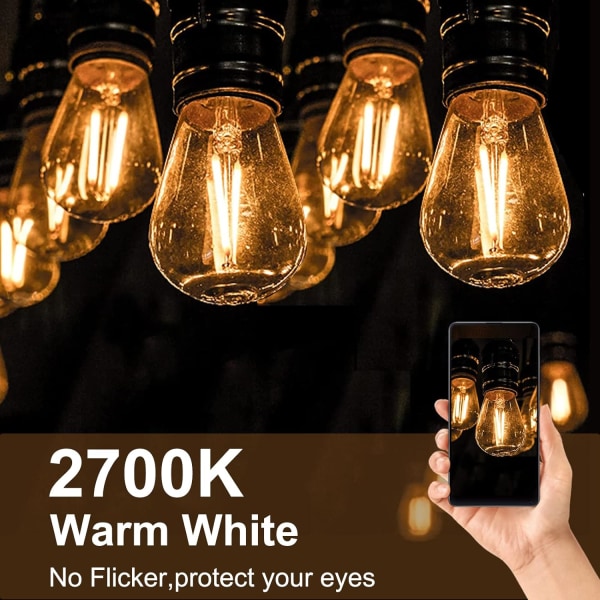 S14 E27 Edison LED-pære, 2W Vintage Filament Glødelampe, Amber, Varmhvit 2700K, 360 ° Strålevinkel, Ikke-dimbar 6-pakning [Energiklasse G]