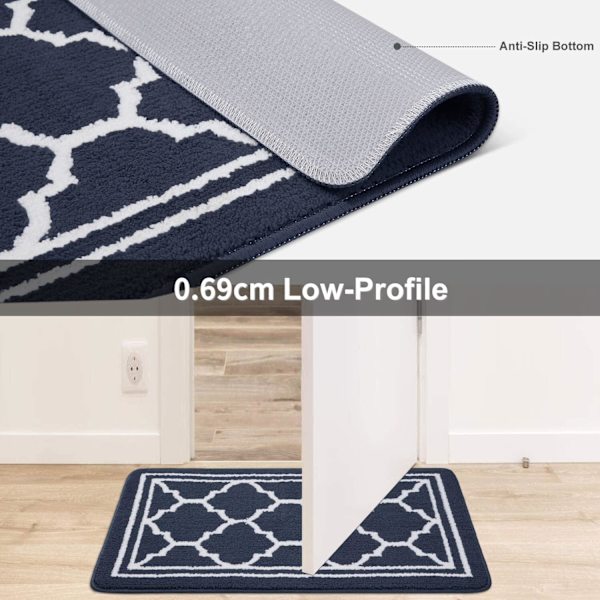 Dörrmattor inomhus, absorberande halkfri dörrmatta med låg profil för entré, inuti, kök, ytterdörr, husdjur—60x90cm, marinblå