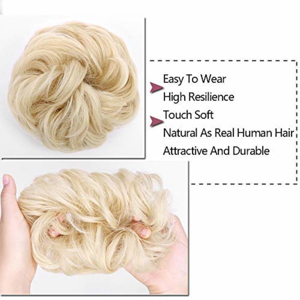 1 stk. Messy Hair Bun Hår Scrunchies Extension Curly Wavy Messy Syntetisk Chignon til kvinder Updo Hairpiece Pale Ash Blonde Mix Bleach Blonde