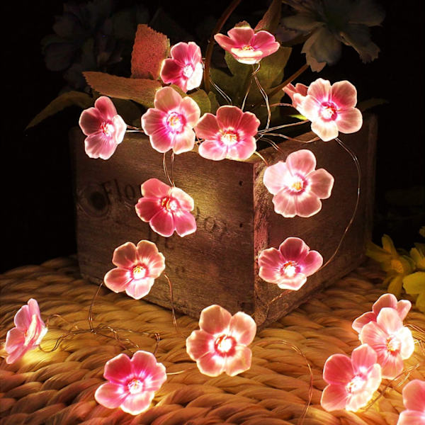 Blomster ljusslinga, körsbärsblomslampor 10FT 30 LED-lampor batteridrivna lampor med timer och USB-driven