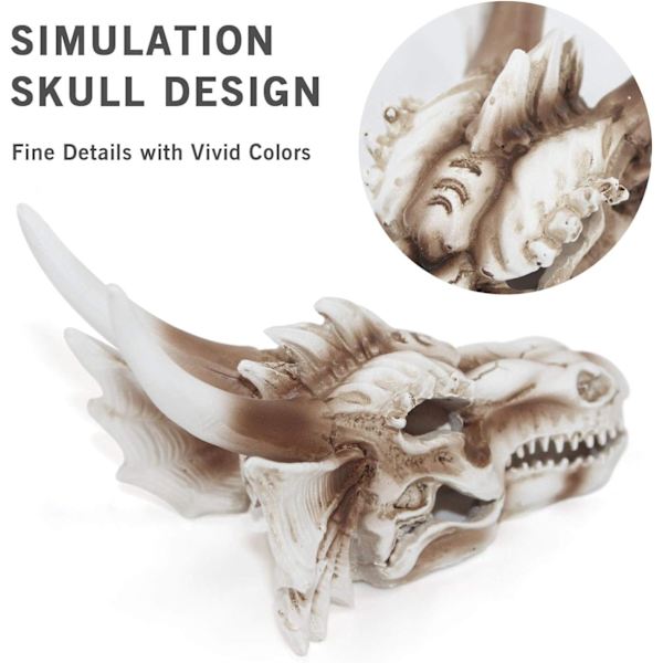 Fiske Tank Dekoration Drage Kranie - Akvarium Dekoration Resin Emulational Dinosaur, Cool Fisk Akvarium Tilbehør, Hjem Bar Dekor 5.5×3.7×4 Tommer