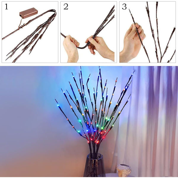 LED-trädgren blomsterarrangemang ljusslinga - varm färg/Färg/vit, Vas ingår ej color 2