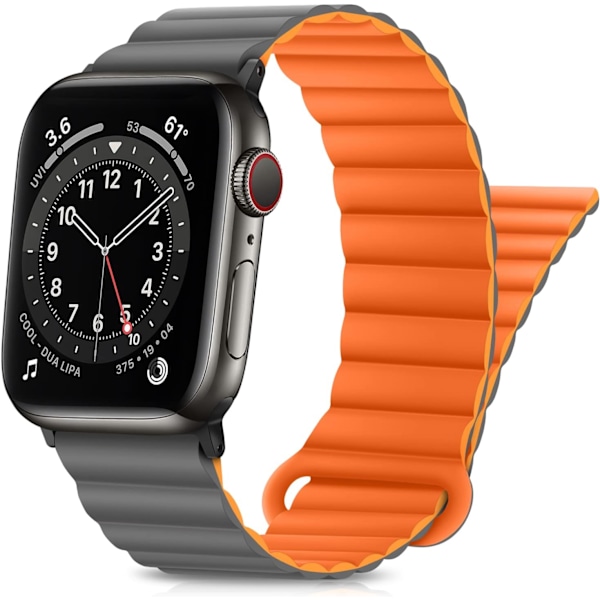 Kompatibel med Apple Watch-rem 49mm 45mm 44mm 42mm, dobbeltsidet bærbart silikone magnetisk rem (grå orange) 42mm 44mm 45mm 49mm