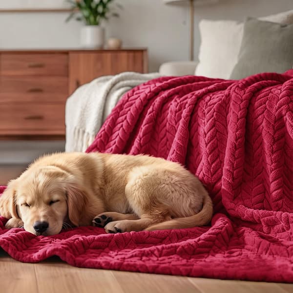 Blødt fleecetæppe til seng, dobbeltstørrelse, blødt åndbart fluffy tæppe, dekorativt plys sengetæppe, 150x200 CM, dybrød Deep Red