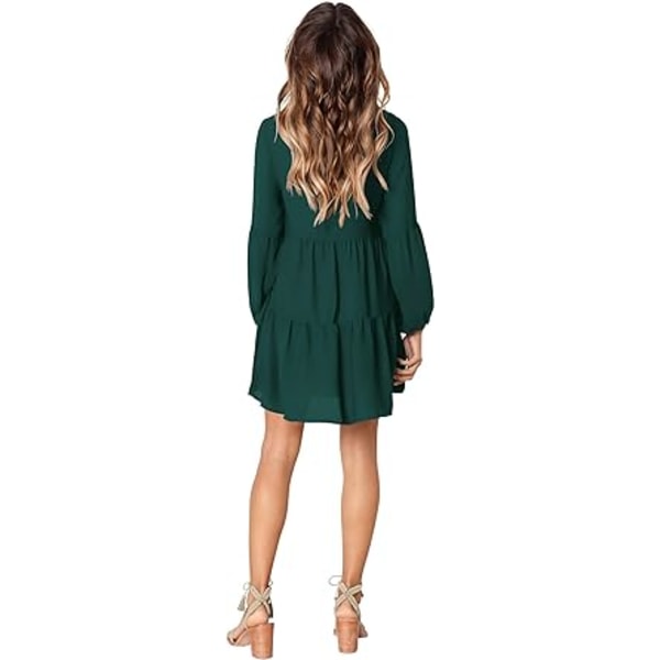 Kvinder sommer tunika kjole V-hals afslappet løs flydende swing Shift kjoler Green M