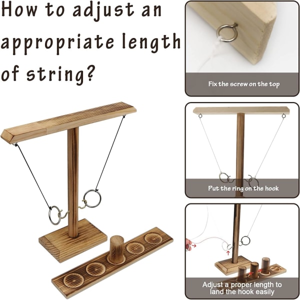 Ringkastningsspil til voksne og børn, udendørs indendørs håndlavet træ Hookey Ringkastningsspil