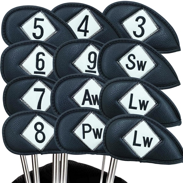 Golfklubbsöverdrag Järnklubbsöverdrag Skyddande Överdrag Lyx PU Läder 12 Pack, Golfklubbsöverdrag Huvudöverdrag Set med Enkelt Nummer för Män Kvinnor
