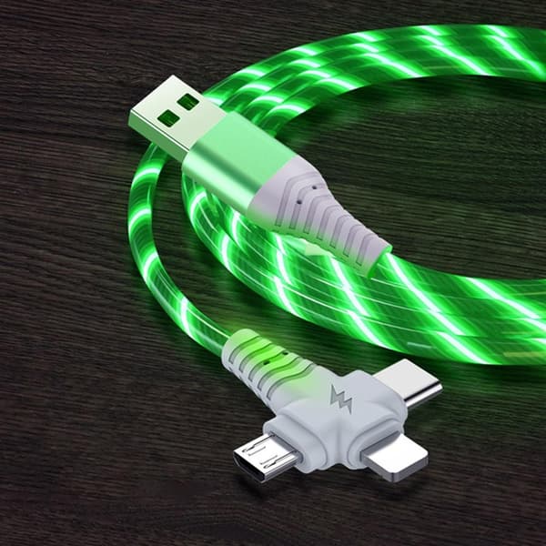 3-i-1 - 2A Oplader LED til iPhone, Samsung, Huawei, Xiaomi osv. green