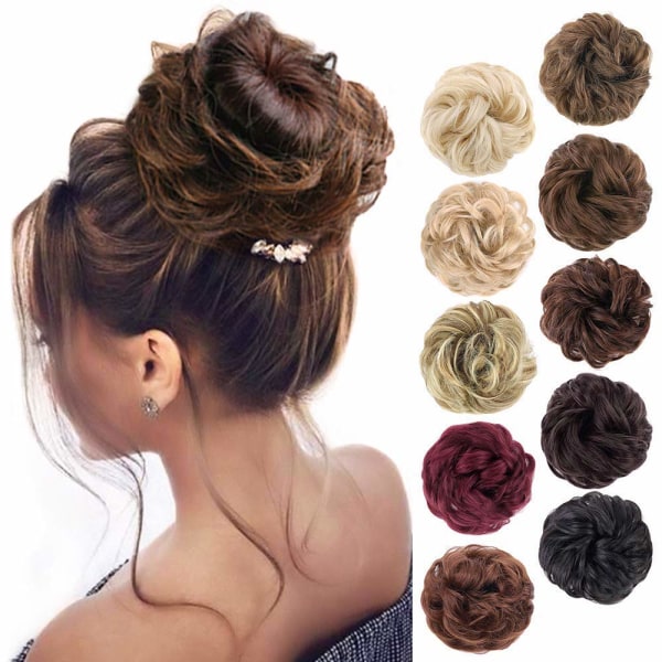 1 stk. Messy Hair Bun Hair Scrunchies Extension Curly Wavy Messy Syntetisk Chignon for kvinner Updo Hairpiece Darkest Brown & Light Auburn Mixed