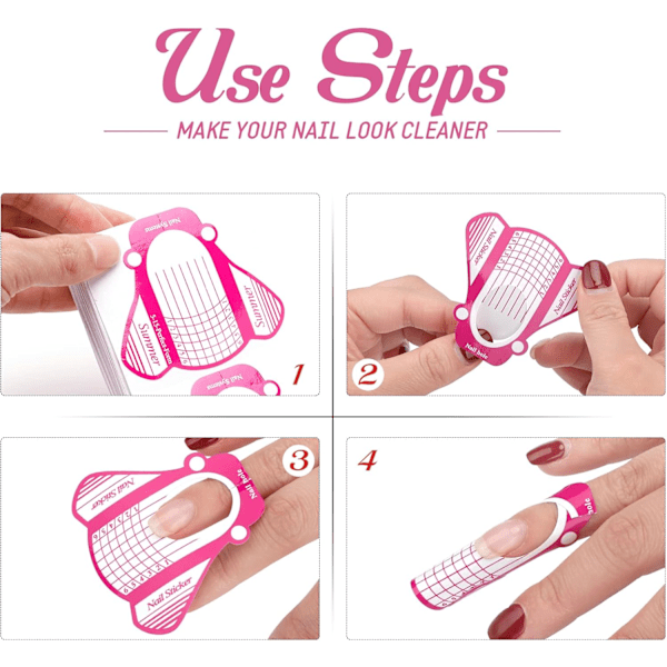 Papir Negleforme til Gel Builder - 100 stk. Rose Negleforlængelse Form Stickers - Store Klæbende Negle Builder Forms