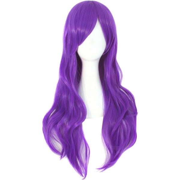 28 tommer/70 cm kvinder side pandehår lang krøllet hår Cosplay paryk til kvinder pige Purple 28"