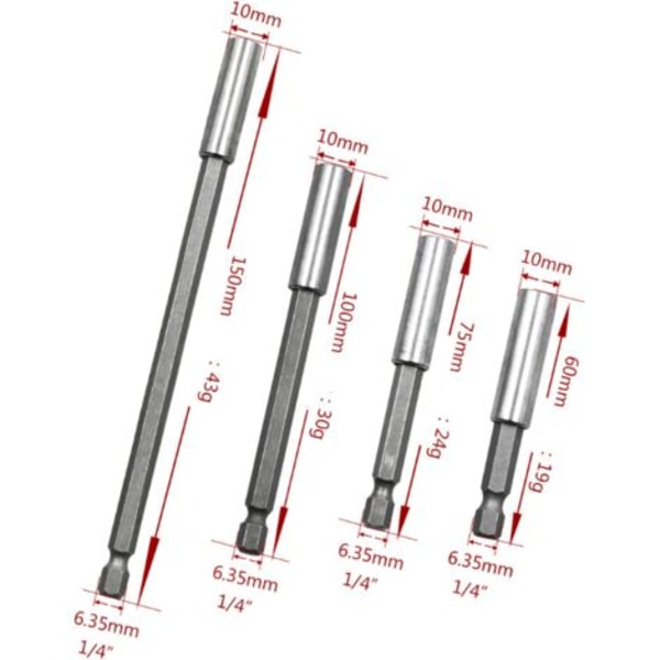 Promoottorinen magneettinen työkaluteline 10-osainen jatkettu ruuvimeisselisarja 1/4\" kuusiovarsi sähkötyökalu 60mm