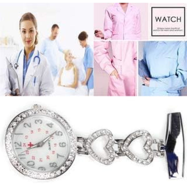 Damer Hjerte Stål Sygeplejerske Læge Tunika Brosche Quartz FOB Lomme Medicinsk Ur