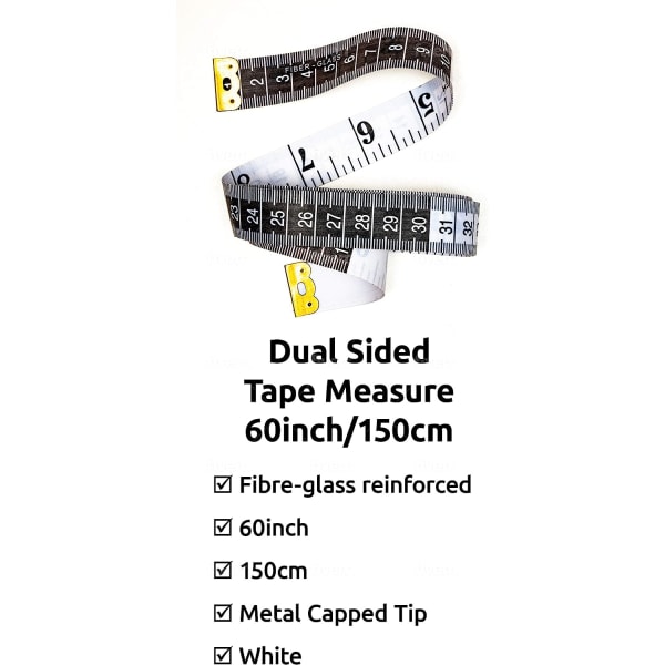 Dobbeltsidet blødt målebånd til kroppen, 60 tommer / 150 cm hvidt og sort