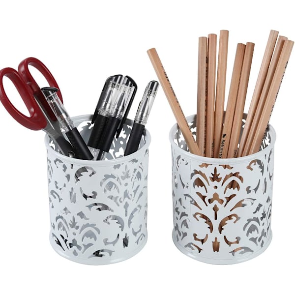 Skrivebordsarrangør Penneholder Blyantholder Makeup Børster Opbevaring Kontorartikler Organiser, Pakke med 2, Hvid