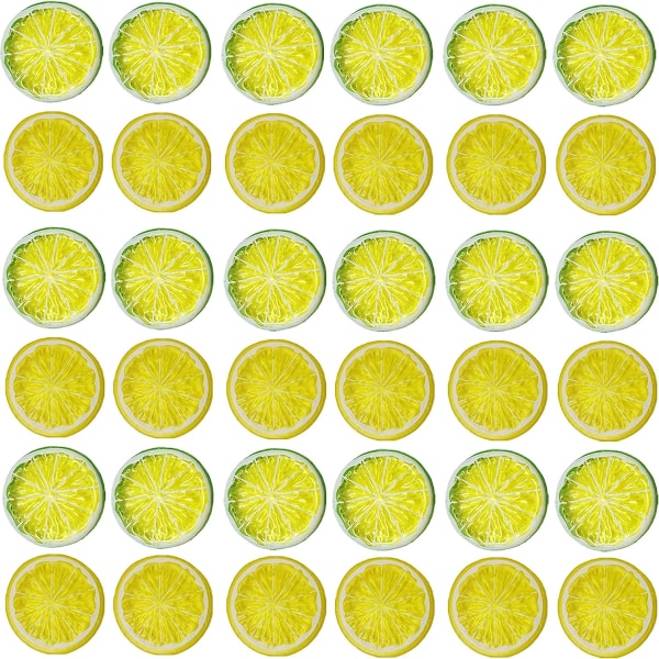 40 ST Simulering Citronskivor Plast Fake konstgjord frukt Fest Bröllopsdekoration Naturtrogna Dekorativ (Gulgrön)