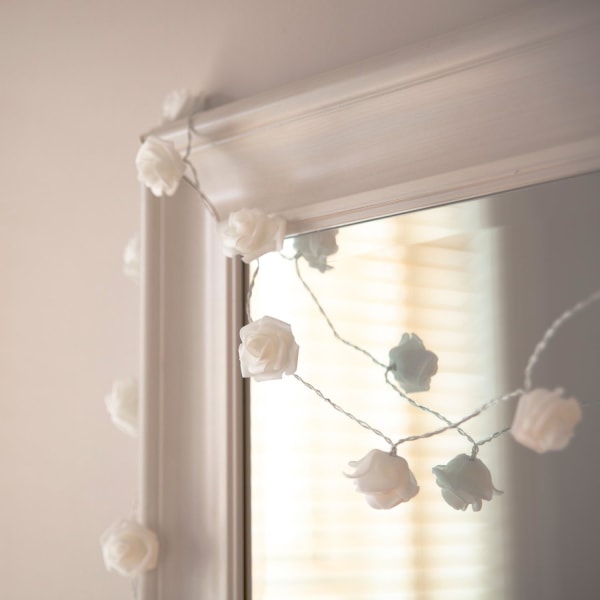 White Rose String Fairy Lights Sovrumsdekoration 10 varma vita lysdioder Batteridriven inomhusbruk 5 fot