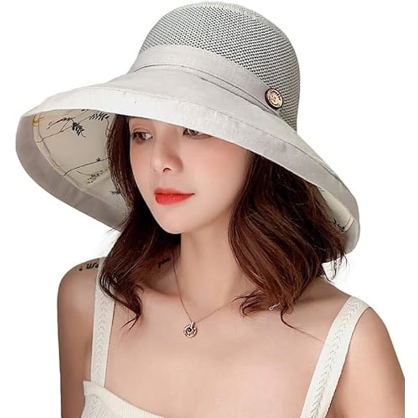 Kvinnors Mesh Solhattar Sommar Strand UV-skydd UPF Packable Bred Brätte Hakrem gray
