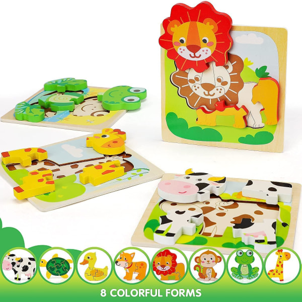 Träpussel för småbarn 1-3 år gamla, pussel för barn, montessorileksaker, 8  djurformade pussel, pedagogiska leksakspresenter 590a | Fyndiq