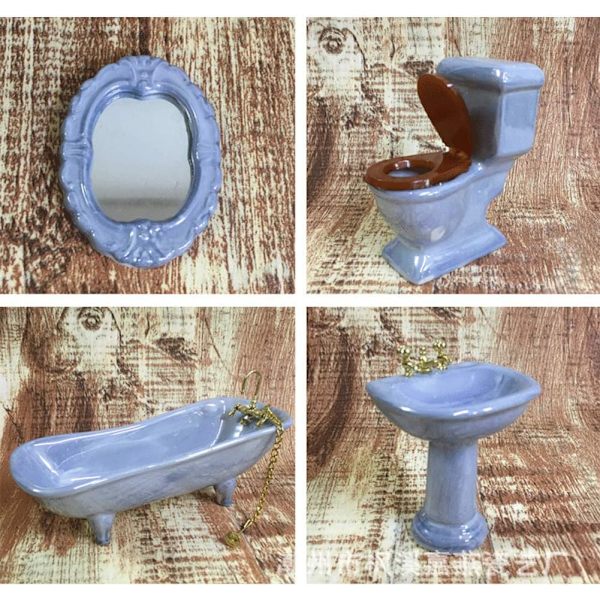 Nukkekodin huonekalut Miniatyyri Kylpyhuone Setti Violetti Kylpyhuone Tarvikkeet 4PCS-1:12 Skaala (Sininen Harmaa)