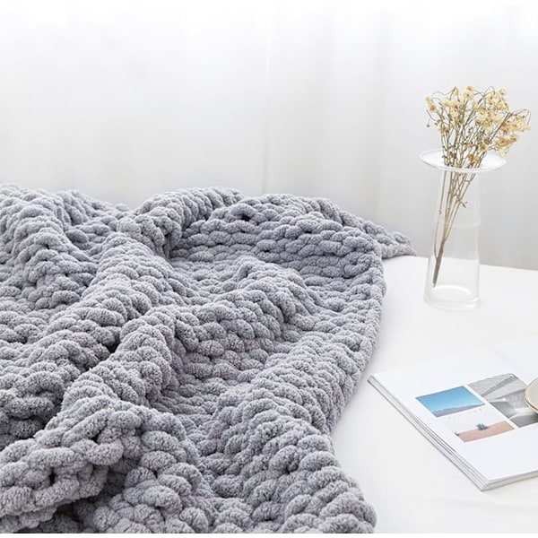 500g (250gx2) Chunky Garn Nøgle Ca. 54m Chenille Chunky Pels Garn Blødt Uld Chunky Garn Blødt Strikkegarn til Hæklet Tæppe Halstørklæder Huer grey