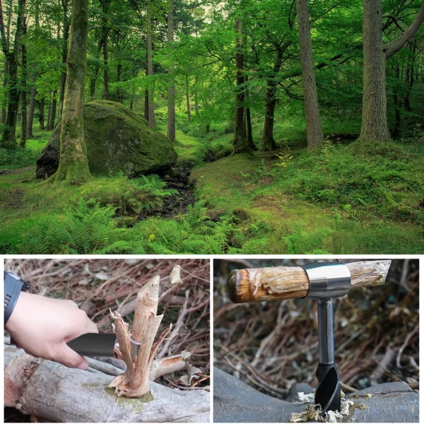 Träbearbetningshandborr, manuell borrspetssats med hölster, Multi-Purpose Survival Settlers Tool (svart)