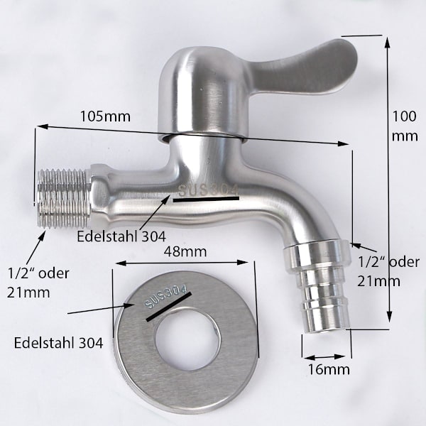 304 Rustfrit Stål Hane 1/2' Flow Tap