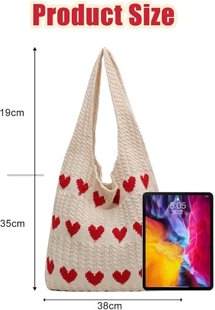 Hæklet mulepose, strikkede håndtasker til kvinder, netstrandtaske, strandtaske til kvinder, retro hæklet netstrandmulepose, boho skuldertaske, khaki+rød Khaki+red