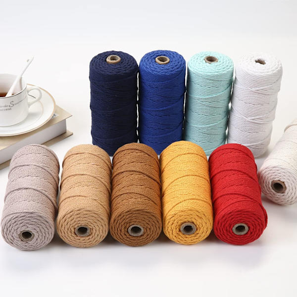 Makrame Snor 3mm x 100m Premium Bomulds Makrame Reb, 4 Trådet Snoet Blødt Bomulds Snor, Et af De Mest Perfekte Materialer (Beige)