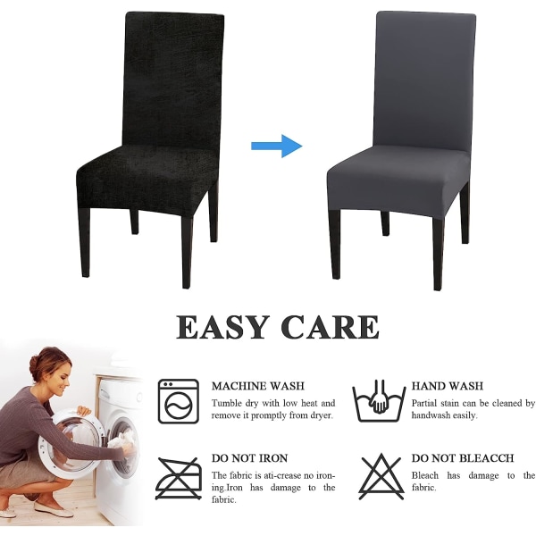 Stretch Stolsöverdrag Set om 6 Universal Tvättbar Modern Matstol Överdrag Stolsöverdrag för Dekor Matsal Restaurang Hotell Bunch, Mörkgrå
