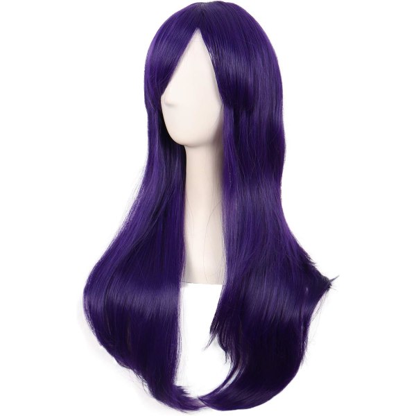 28 tuuman / 70 cm:n naiset sivuotsat pitkät kiharat hiukset Cosplay-peruukki naisille tytölle Dark Purple 28"