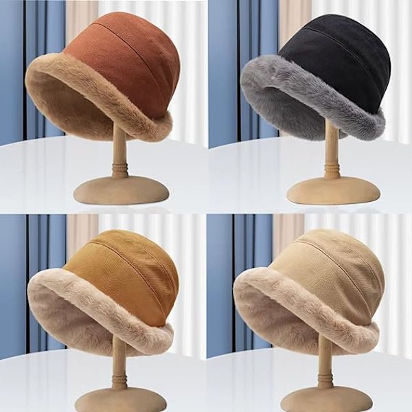 Kvinnors Plus Velvet Tjockad Hinkhatt, Vinter Varma Solid Färg Fällbar Mjuk Faux Pälsmössa