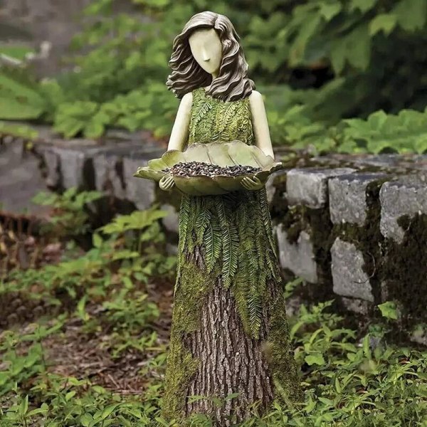 Utomhus fågeltråg - Sherwood Fairy Staty med fågelmatare - Hartsprydnad - Supersöt trädgårdsstaty för trädgårdsinredning