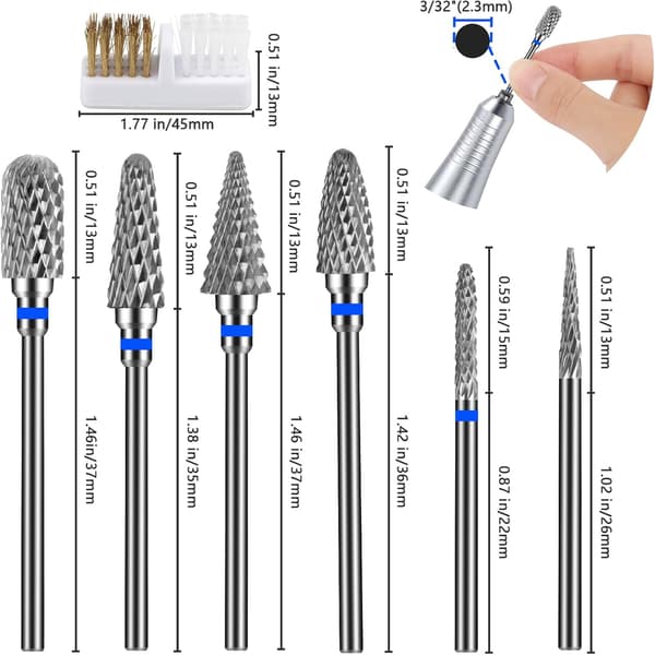 6 stk. neglebor, 3/32 tommer neglebor til manicure, fjernelse af død hud