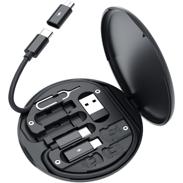 USB C-adapter OTG-kabelsett, multiladekabeletui Konverter USB C til iOS-enhet/type C/mikro/USB A-adapter (svart)