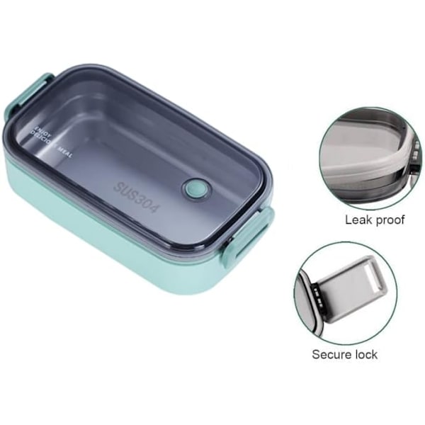 Bento Lunch Box för vuxna, 1 lager läckagesäker Bento Box, Mikrovågsugn|Diskmaskin Säker Söt Bento Box, 1PCS (Grön)