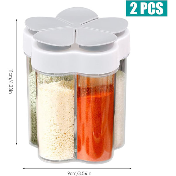 2 stk. krydderbeholdere med lokk, tomme krydderdispensere i plast, 5 i 1 salt- og pepperbøsse i plast for hjem, restaurant, camping, matlaging, grill