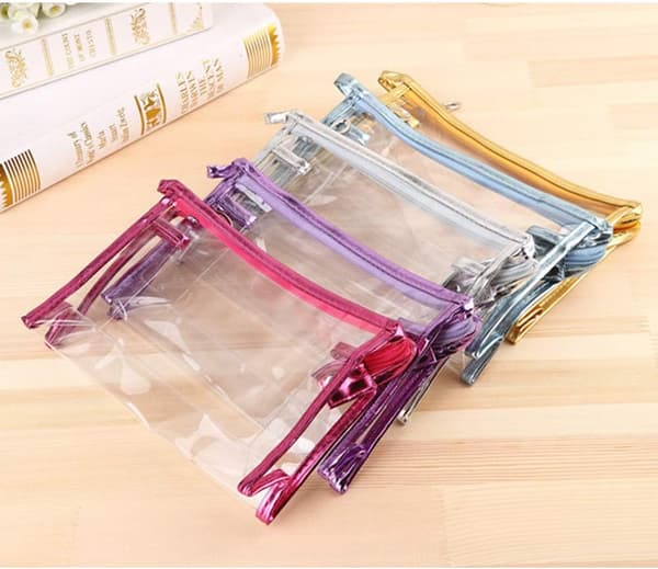 5-pack transparenta vattentäta kosmetiska väskor med dragkedja, bärbara PVC transparenta kosmetiska väskor