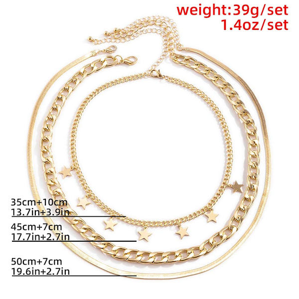 Punk Lagt Kæde Halskæde Stjerne Slange Knogle Lænke Multilayer Choker Halskæder Lagdeling Papirclips Halskæde Kæde Smykker gold A