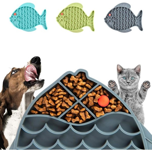 Slow food slickdyna för katter och hundar, fiskformad långsammatare för katter och hundar