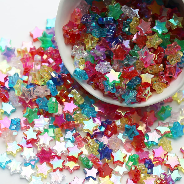 100 kpl 11 mm värikkäitä tähtihelmiä AB-akryylilajitelma monivärisiä muovitähtihelmiä DIY-korujen valmistukseen söpöjä helmiä 100 sekoitetun värin pakkausta