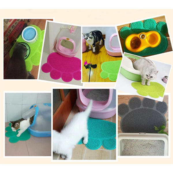 PVC Husdjur Hund Katt Valp Kattunge Skål Mat Vatten Placemat Matta Tassform (Grå)