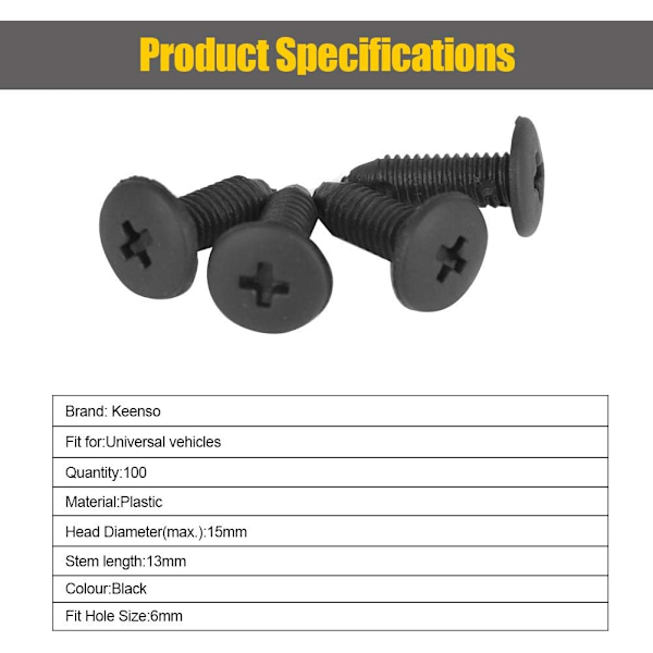 Fender Bumper Clip Set, 100 st Car Plastic Rivet Body Snap Rivet Fasteners 6mm