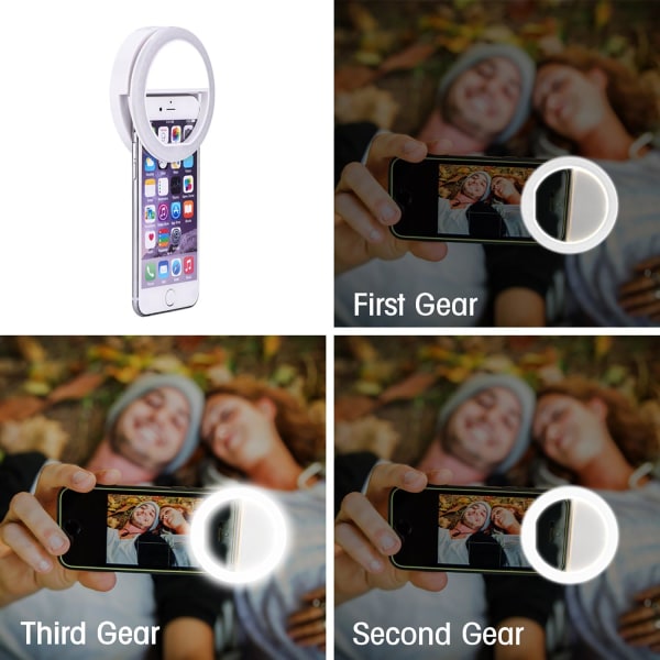 LED Ring Selfie Light Fill Light Night Selfie Smartphone, Vit