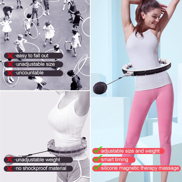 Smart vægtet Hula Fitness Hoop til voksne, 16 aftagelige knob, 2 i 1 Mave Vægttab Massage Fitness Hoop med Timer