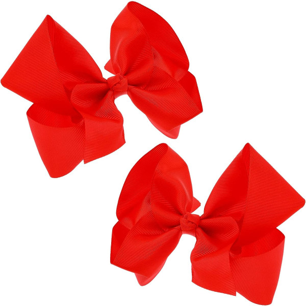 6-tums band hårspänne Vintage stor hästsvans hårspänne cheerleader hårspänne (2 st röd)