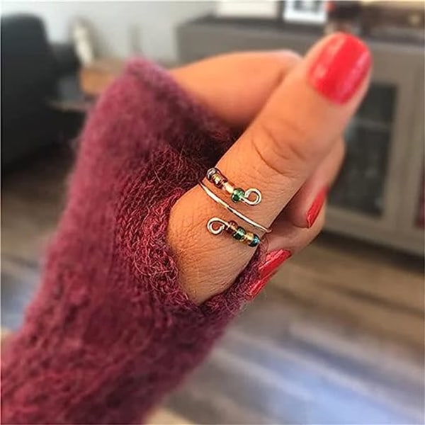 Kør din angst væk Regnbueperler Fidget Ring, Perler Spinner Ring, Justerbar Åbning