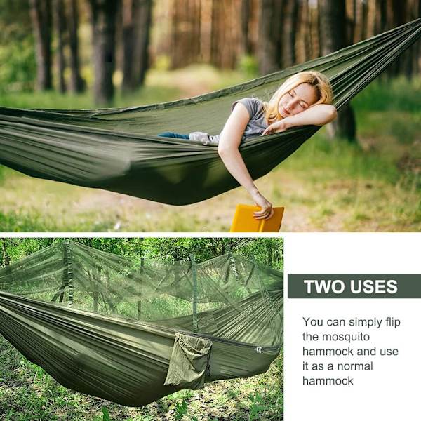 Nylon hængekøje til 2 personer med strop og karabinhage 260x140cm 300kg bæreevne Ultralet bærbar udendørs have camping vandreture rejser udendørs