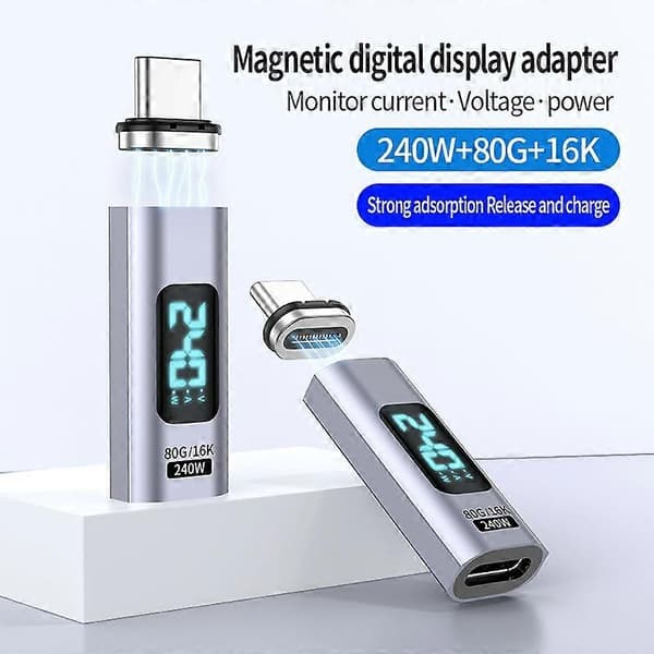 240W Magnetisk Typ C till Typ C 16K HD Videokonverterare Digital Display 80Gbps Dataöverföringsadapter